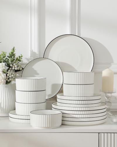 MALACASA Porcelain 18 Pieces Plates and Bowls Set, Dinnerware Set for 6 - Image 6
