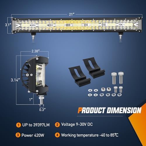 Nilight 20 Inch Side Shooter Light Bar Spot Flood Combo Triple Row - Image 2