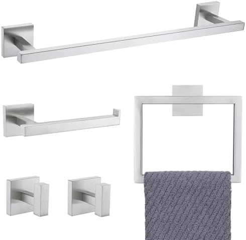 YACVCL Towel Bar Set, 5 Pieces Bathroom Hardware Set Brushed Nickel Bathroom Accessories, SUS304 Stainless Steel Towel Racks Holder Set Wall Mounted 23.6 Inch by YACVCL