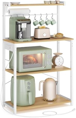 VASAGLE 4-Tier Kitchen Bakers Rack with Power Outlet, 31.5-Inch Wide by VASAGLEbySONGMICSHOME
