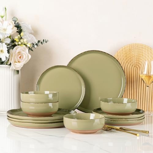 AmorArc Dinnerware Sets for 4, 12 Pieces Ceramic Plates and Bowls Set by AmorArc