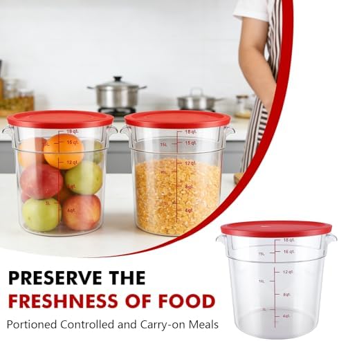 2 Pack Square Food Storage Container With Lid,12-22 Quart Commercial Storage Box With Scale & Handle,Cake Making,Dough Marinating Meat,Kitchen Supplies (Polycarbonate, Round 18 Quart) - Image 3