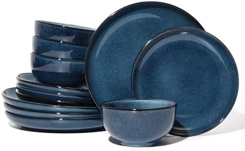 Pokini Stoneware Dinnerware Sets for 4, 12pcs Plates and Bowls Sets Dishes by Pokini