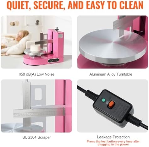 VEVOR Cake Decorating Machine, Cake Cream Spreading Coating Smearing Machine, Low Noise Cake Frosting Machine, Turntable with Adjustable Scraper, for 6" to 14" Cake, 25-320RPM Rotating Speed, Pink - Image 5