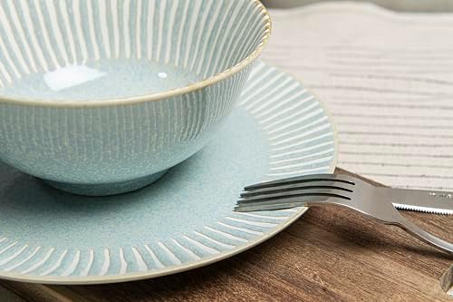 Bzyoo 12-Piece Reactive Blue Ceramic Dinnerware Set Bali Breeze Blue Elegant Table Setting for Every Occasion - Microwave & Dishwasher Safe Stackable - Image 2