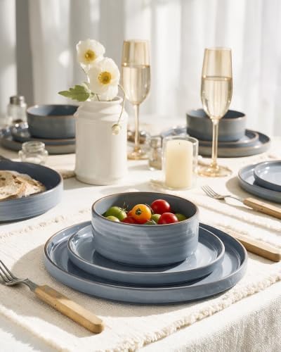 Famiware Stellar 12-Piece Stoneware Dinnerware Set, Blue Gray - Image 4