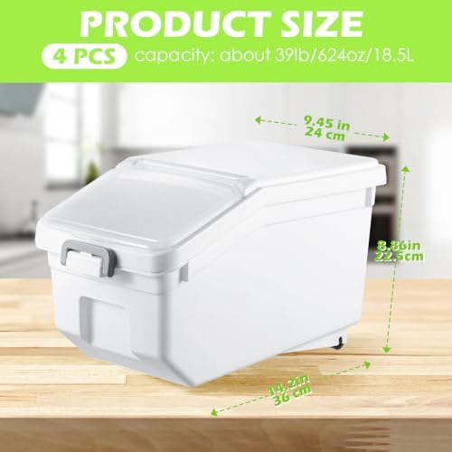 Sunnyray 4 Pcs Flour Storage Containers Rice Bin with Wheels, White, 22 lb - Image 2