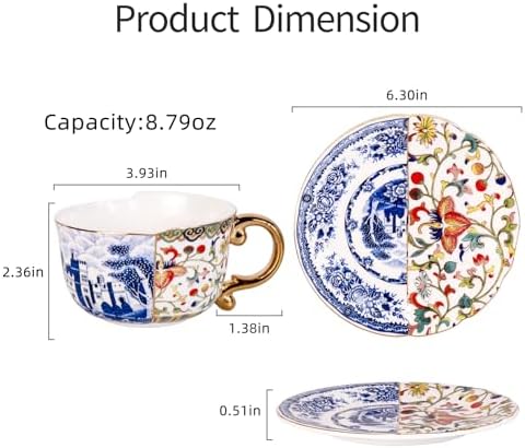 KAMMAK Tea Cups and Saucers Set of 2, Fine Bone China Coffee Cups, 582N - Image 5