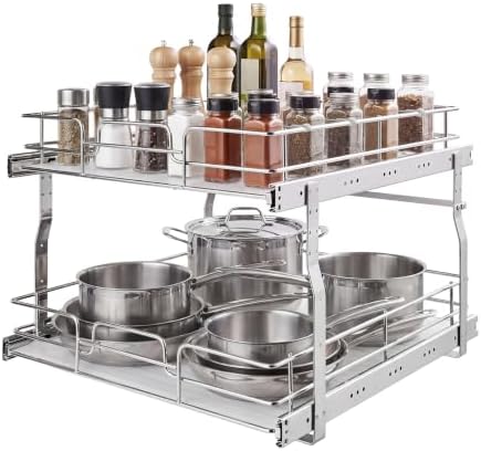 VEVOR 2 Tier Pull Out Cabinet Organizer 20" W x 21.22" D Slide Out Drawers by VEVOR