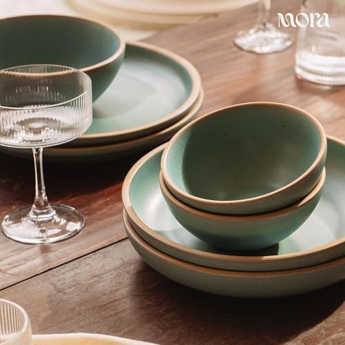MORA Medium Dishes Set of 4, 30oz Ceramic Pottery Pasta Plate/Wide Bowls - Microwave, Oven and Dishwasher Safe - Iris - Image 5