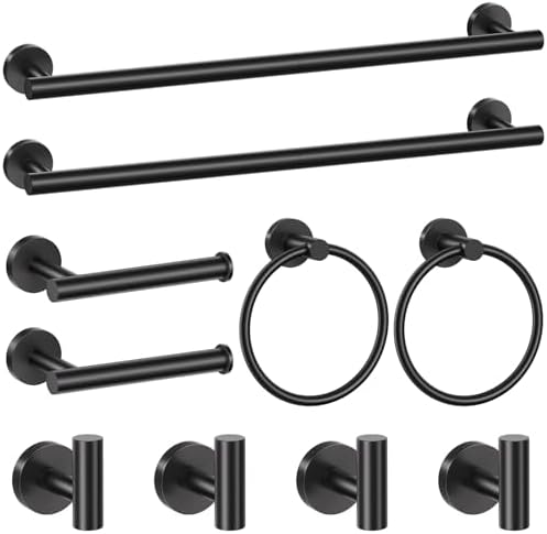 Matte Black Towel Bar Set 10 Pieces Bathroom Hardware Accessories Set Towel Rack Set for Bathroom SUS304 Stainless Steel Toilet Paper Holder Wall Mounted, 23.6 Inch by SOAEZ