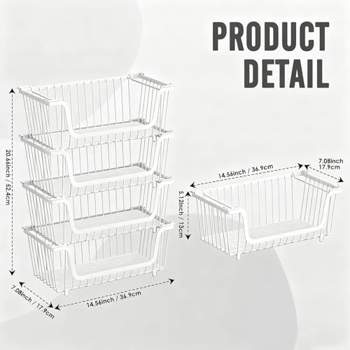 GAOKASE 4 Pcs Stackable Wire Baskets,14.57" L x 7.09" W x 5.12" H - Image 3