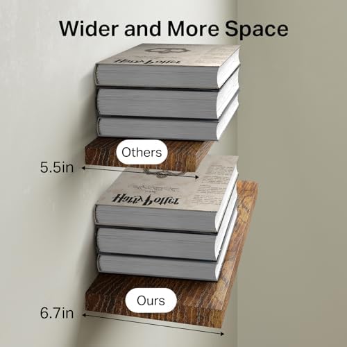 BAYKA Rustic Brown Floating Shelves 22.5in, Set of 2, Wall Mount Wood Shelf - Image 5