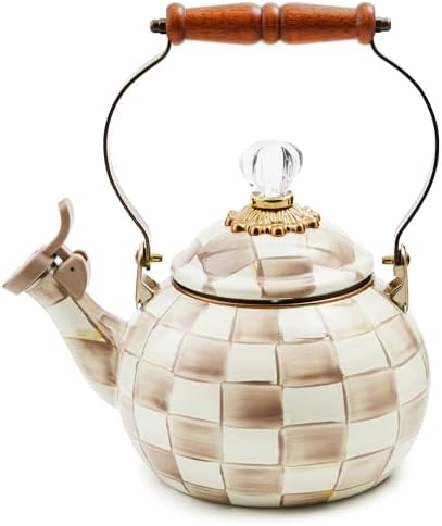 MACKENZIE-CHILDS Whistling Tea Kettle, Brown-and-White Mocha Check by Unknown