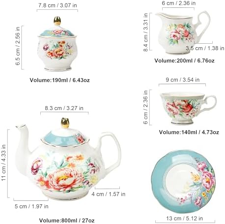 fanquare 21 Piece Vintage Green Floral Porcelain Tea Set for Adults - Image 6