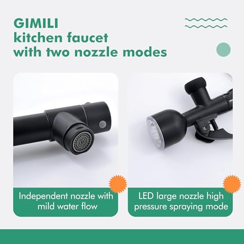 GIMILI Matte Black Kitchen Faucet with LED Light and Pull Down Sprayer - Image 4