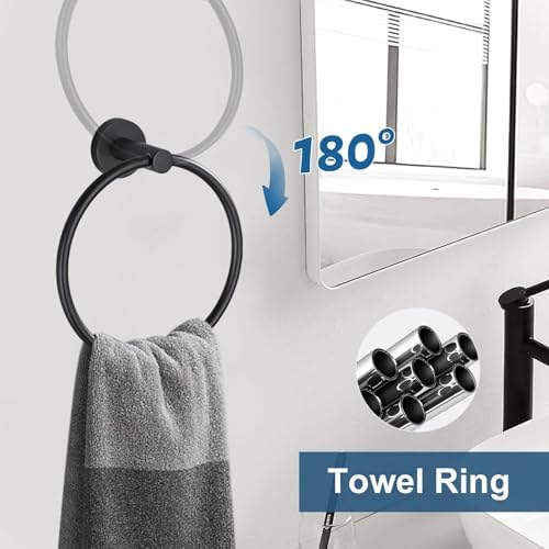 5 Pieces Matte Black Bathroom Hardware Accessories Set, Bathroom 23.6 Inch Towel Bar Set Stainless Steel Toilet Paper Holder Round Towel Racks for Bathroom Wall Mounted - Image 4