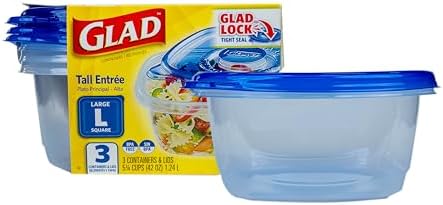 Glad GladWare Tall Entree Containers, Large Square, 42 Oz, 3 Count by GladTrashFoodStorage