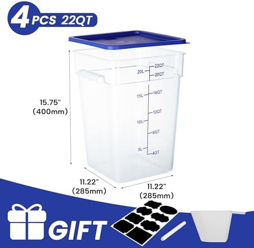 BIEAMA 4 Pack 22 Qt Square Food Storage Containers with Lids, NSF, Clear - Image 2