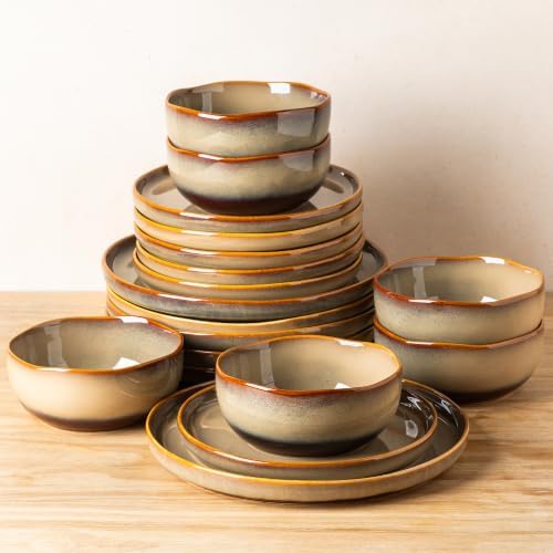 TheTerra Ceramic Dinnerware Set for 6, 18-Piece Plates and Bowls Set by TheTerra
