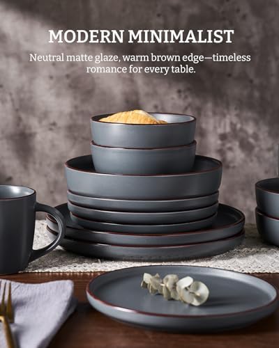 Famiware Mercury 12-Piece Stoneware Dinnerware Set, Charcoal - Image 4
