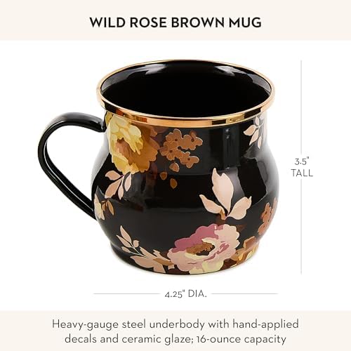 MACKENZIE-CHILDS Enamel Mug, Cute Enamelware Tea or Coffee Mug, Wild Rose Brown (Pack of 2) - Image 4