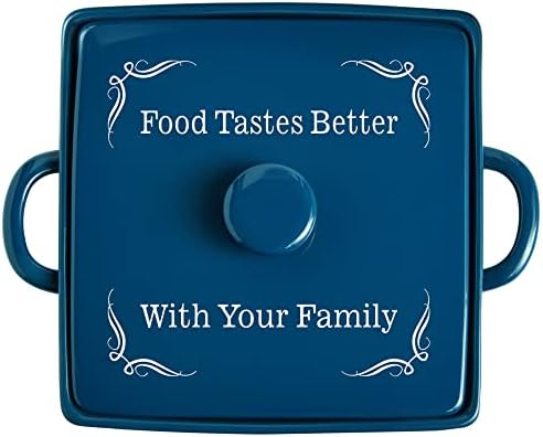 Let's Make Memories Personalized Square Stoneware Casserole Dish - Any Message - Navy by LetsMakeMemories