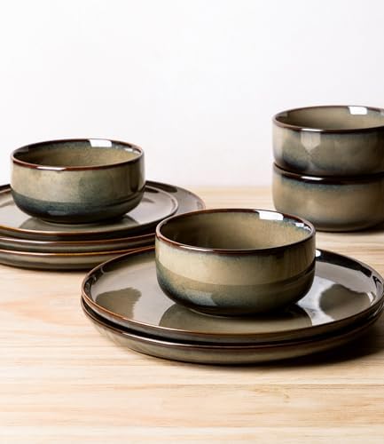 TheTerra Ceramic Dinnerware Set for 4, 12-Piece Plates and Bowls Set - Image 5