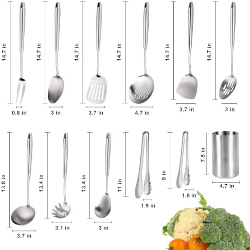 Metal Cooking Utensils Set 304 Stainless Steel Cooking Utensils with Holder - Image 2