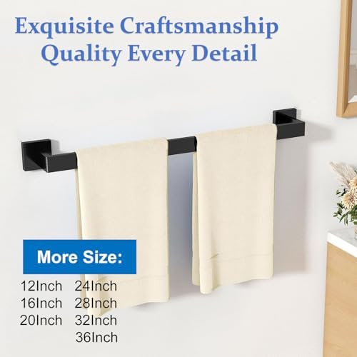 Towel Bar for Bathroom 24 Inch Matte Black Towel Holder 12/16/20/24/28/32/36 Inch Stainless Steel SUS304 Rustproof Towel Rack Modern Square Towel Rod for Bathroom Wall (1, Matte Black, 24 Inch) - Image 4