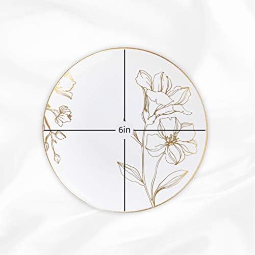 [6'' Plates 10 Count] White Plastic Floral Design Party Plates With Gold Rim Premium heavyweight Elegant Disposable Tableware Dishes - Image 3