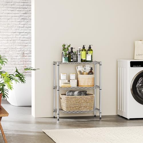 IZEUK 3 Tier Heavy Duty Steel Storage Shelves, Metal Shelf Wire Shelving Rack for Pantry, Kitchen, Cloakroom or Office Organization (13.8" D x 23.6" W x 35.5" H, 750LBS, Chrome) - Image 6