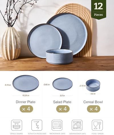 Famiware Annecy 12-Piece Stoneware Dinnerware Set, Reactive Blue - Image 2