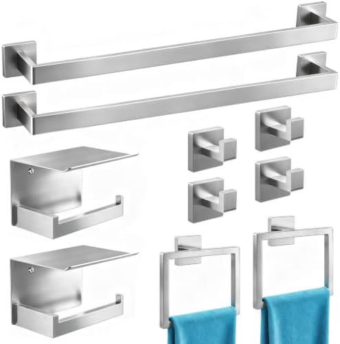 STWWO 10-Piece Bathroom Accessories Hardware Set Brushed Nickel by STWWO