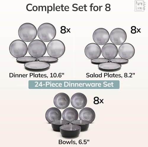 24 Piece Stoneware Dinnerware Set for 8, Handcrafted Plates and Bowls Set - Image 6