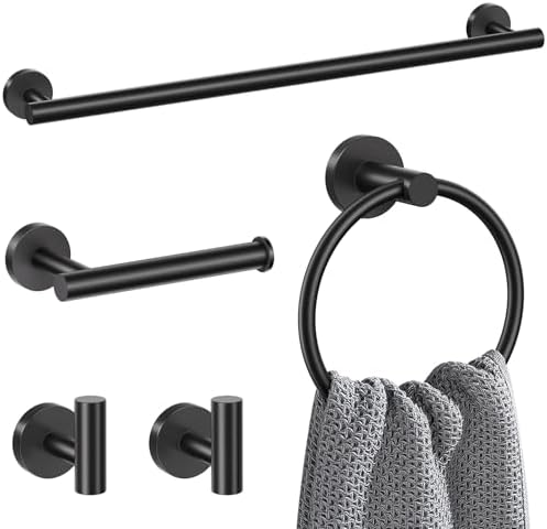 Lairuier 5-Piece Bathroom Hardware Set, Matte Black Towel Bar Wall Mounted by LairuierBathroomHardwareSet