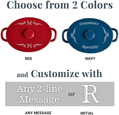 Let's Make Memories Personalized Oval Stoneware Casserole Dish - Initial - Navy - Image 4