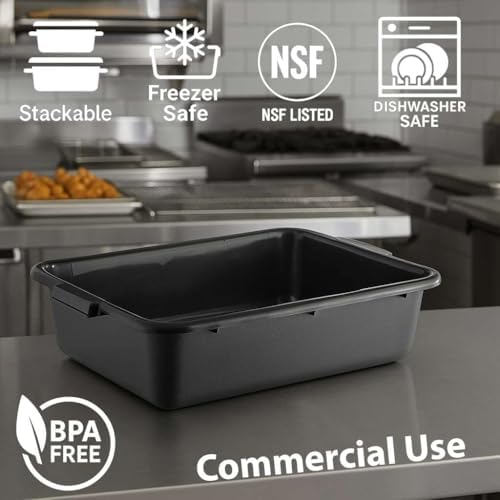 3-Pack 20" x 15" x 5" Commercial Bus Tub/Bus Box - 6.5 Gallons without Lid - Stackable Dish Storage Boxes for Home Kitchen, Pantry, or Garage Organization – Heavy-Duty and Freezer-Safe - Black - Image 3