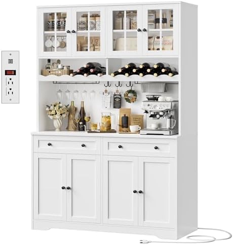 HOSTACK 75" Kitchen Pantry Storage Cabinet, Coffee Bar Hutch Cabinet, White by HOSTACK