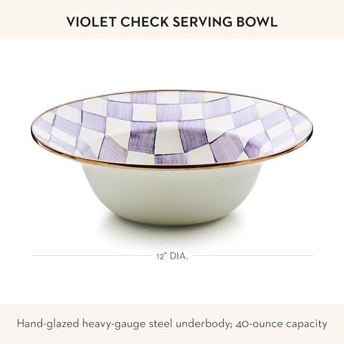 MACKENZIE-CHILDS Enamel Serving Bowl, Purple-and-White Violet Check - Image 4