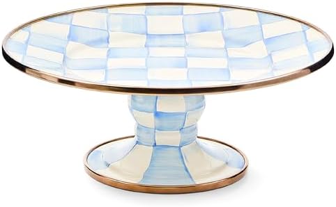 MACKENZIE-CHILDS Pedestal Platter, Mini, Light-Blue-and-White Sky Check by Unknown