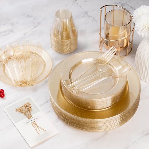 Goodluck 300 Piece Gold Glitter Disposable Plates for 50 Guests - Image 5