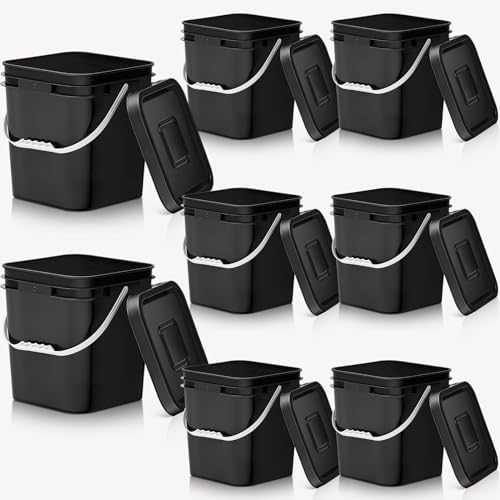 Mumufy 8 Pcs 3.5 Gallon Square Food Grade Bucket with Lid, Black by Mumufy