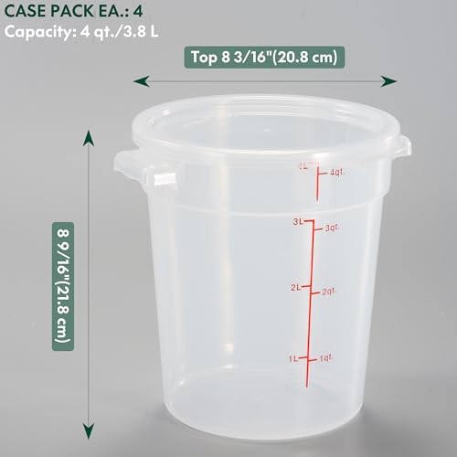 CURTA 4 Quart Translucent Round Food Storage Container with Lid, Pack of 4 – NSF Listed, BPA-Free, Commercial-Grade Polypropylene, Freezer & Dishwasher Safe, Non-Stick, Easy-Read Graduations - Image 2