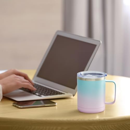 MEWAY 12oz Coffee Mug With Handle and Sliding Lid,Stainless Steel Travel Tumbler Cup with Handle,Double Wall Vacuum Insulated Camping Cup for Hot & Cold Drinks Tea (Bubble Gum,Set of 1) - Image 6