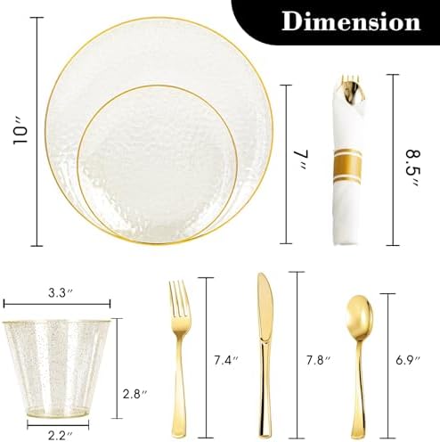 HOMIP 175PCS Clear Gold Glilter Plastic Dinnerware Set,Prerolled Silverware - Image 2