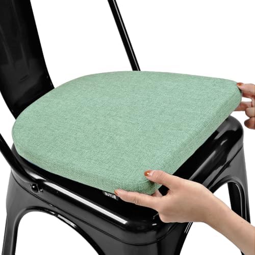 BUYUE Friendly Woven Fabric 14x14 Magnetic Cushion for Metal Chair 1 Piece, Enhanced Anti-Slip Seat Pad for Dining Kitchen Café Stackable Chair (U-Shape, Light Green, 1 Count) by BUYUE