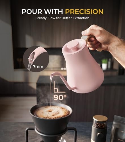 Epeios Gooseneck Electric Kettle with Temp Control,1200W,0.9L,Blush Pink - Image 2