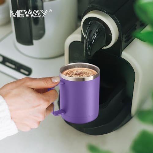 MEWAY 12oz Coffee Mug With Handle and Sliding Lid,Stainless Steel Travel Tumbler Cup with Handle,Double Wall Vacuum Insulated Camping Cup for Hot & Cold Drinks Tea (Purple,Set of 1) - Image 6