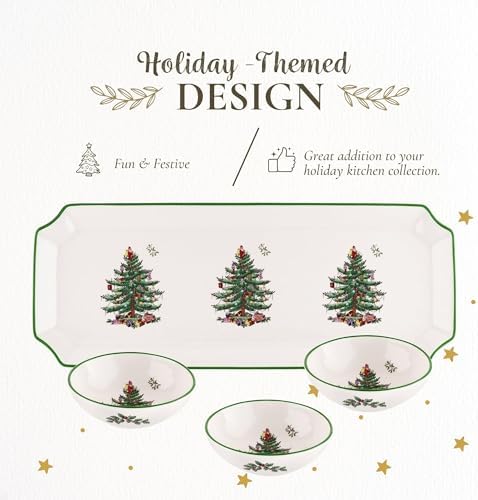 Spode Christmas Tree Rectangular Tray with 3 Dippin Bowls - Set of 4 - Image 3